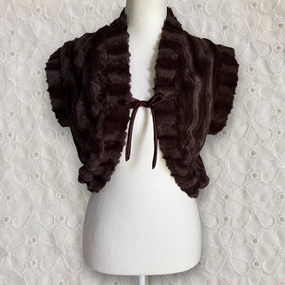 Vintage 90s / Y2K Nicewear Chocolate Brown Faux Fur Shrug Cardigan Made In USA